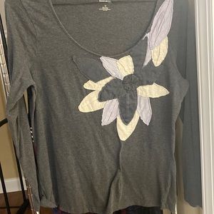 Madison Grey Long-sleeve Patchwork Flower Tee